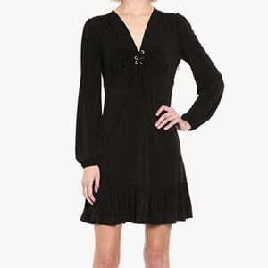 Michael Kors Black Ruffle Long Sleeve Dress Size Large